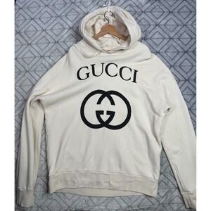 GUCCI HOODED SWEATSHIRT w/INTERLOCKING G, Beige Mens Size M, 475374 X3Q25 9524